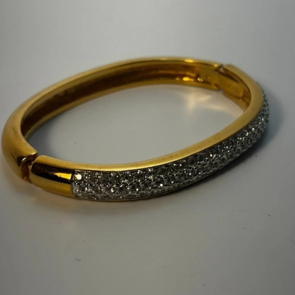 Swarovski Bangle Gold Pave Crystal Hinge Oval Bracelet - Picture 11 of 16